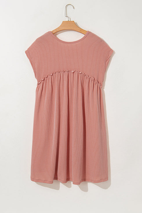 Corded Texture Frill Hem Pocketed Swing Mini Dress
